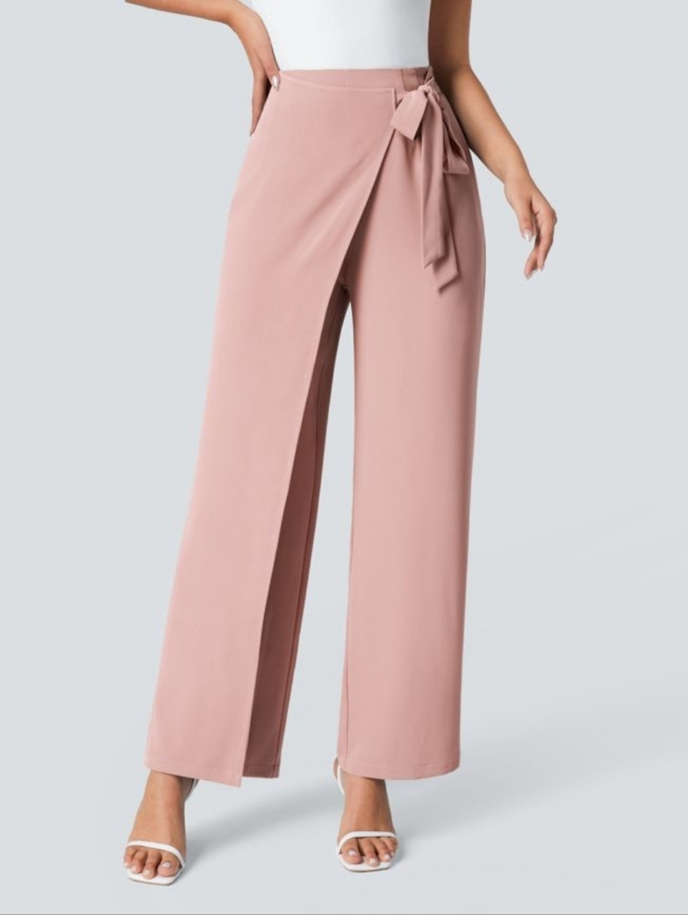 NWT Halara FlexTM High Waisted Tie SideWide Leg Work Pants, Pink Small Petite